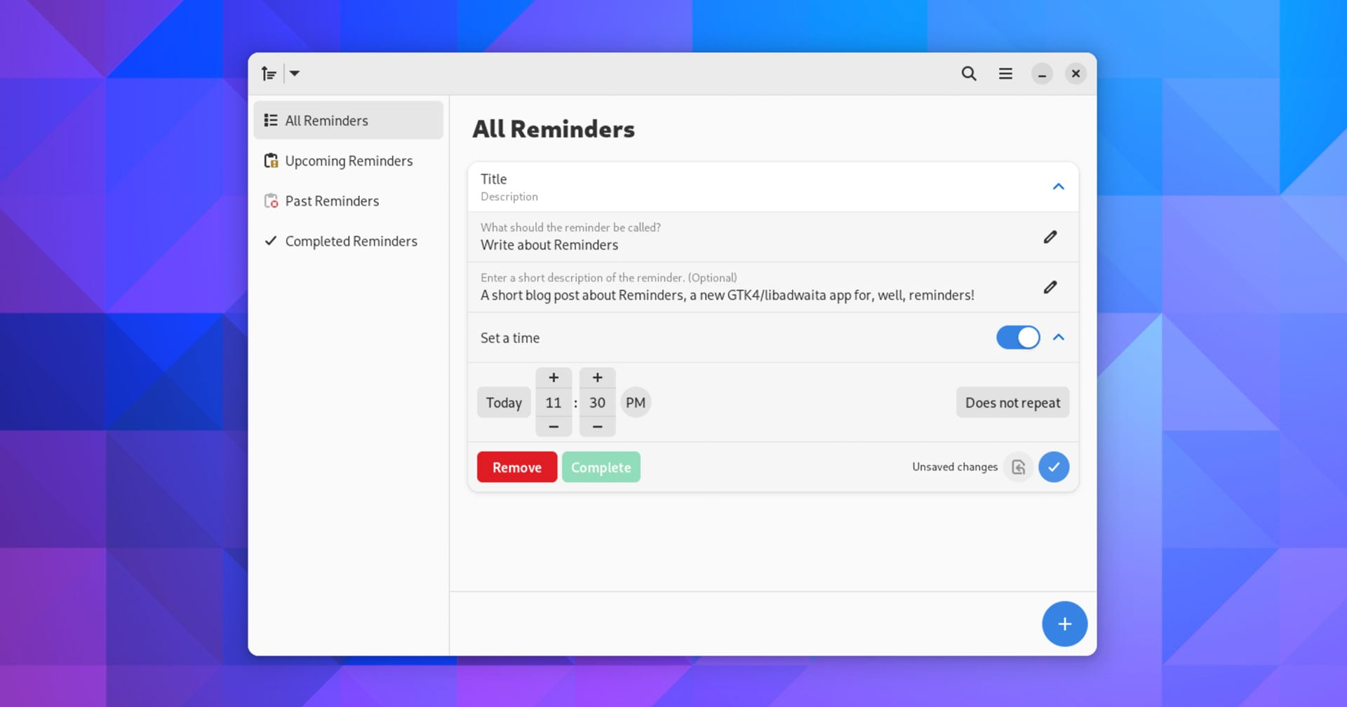 Reminders - приложение для напоминаний в Linux - komYounity